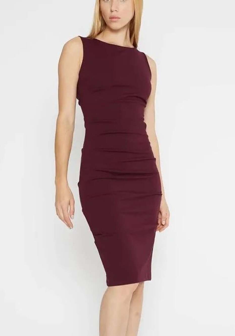 Ripley Rader Los Angeles Wine Sleeveless Ruched Bodycon Midi Dress 4 US Large
